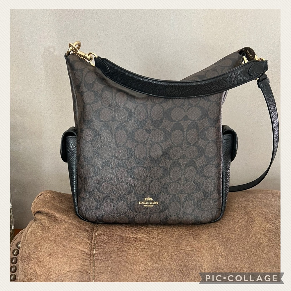 Used 1X Coach Walnut Brown/Black Pennie Signature Leather Crossbody Bag - Picture 7 of 11